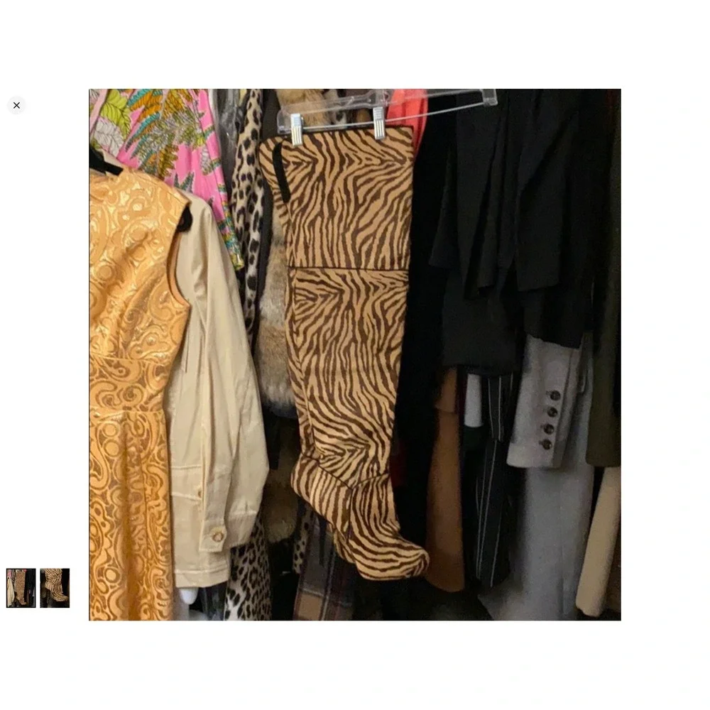 Y2K Mob Wife Tony Bianco Zebra Print Pony Hair Thigh High Stiletto Boots 9.5